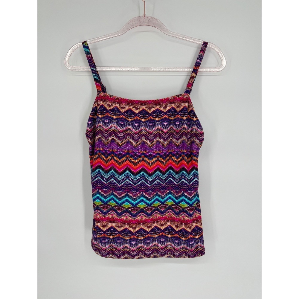 Beach Diva Sz‎ 14 Colorful Chevron Tank Top Swimsuit Top Sleeveless Beach